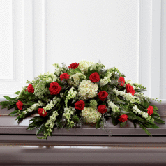 Mixed Casket Spray - Red and Green